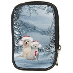 Christmas, Cute Dogs And Squirrel With Christmas Hat Compact Camera Leather Case by FantasyWorld7