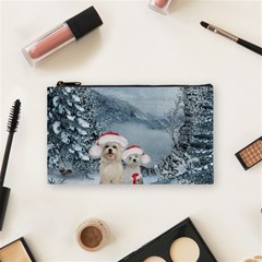 Christmas, Cute Dogs And Squirrel With Christmas Hat Cosmetic Bag (small) by FantasyWorld7