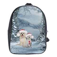 Christmas, Cute Dogs And Squirrel With Christmas Hat School Bag (large) by FantasyWorld7