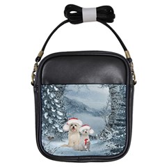 Christmas, Cute Dogs And Squirrel With Christmas Hat Girls Sling Bag by FantasyWorld7