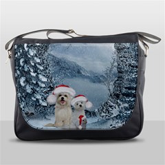 Christmas, Cute Dogs And Squirrel With Christmas Hat Messenger Bag by FantasyWorld7