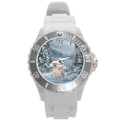 Christmas, Cute Dogs And Squirrel With Christmas Hat Round Plastic Sport Watch (l) by FantasyWorld7