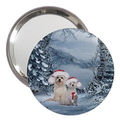 Christmas, Cute Dogs And Squirrel With Christmas Hat 3  Handbag Mirrors by FantasyWorld7