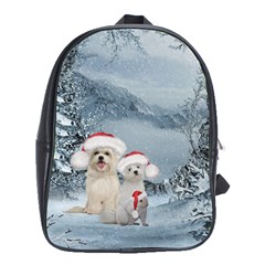 Christmas, Cute Dogs And Squirrel With Christmas Hat School Bag (xl) by FantasyWorld7