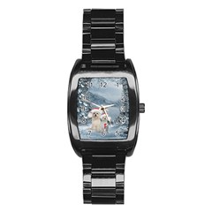 Christmas, Cute Dogs And Squirrel With Christmas Hat Stainless Steel Barrel Watch by FantasyWorld7