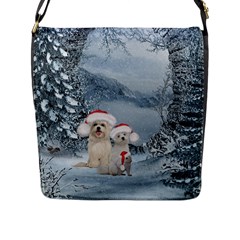 Christmas, Cute Dogs And Squirrel With Christmas Hat Flap Closure Messenger Bag (l) by FantasyWorld7