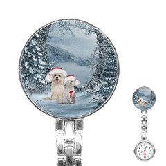 Christmas, Cute Dogs And Squirrel With Christmas Hat Stainless Steel Nurses Watch by FantasyWorld7