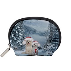 Christmas, Cute Dogs And Squirrel With Christmas Hat Accessory Pouch (small) by FantasyWorld7