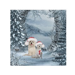 Christmas, Cute Dogs And Squirrel With Christmas Hat Small Satin Scarf (square) by FantasyWorld7