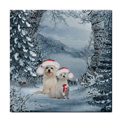 Christmas, Cute Dogs And Squirrel With Christmas Hat Tile Coasters by FantasyWorld7