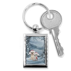 Christmas, Cute Dogs And Squirrel With Christmas Hat Key Chains (rectangle)  by FantasyWorld7