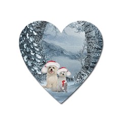 Christmas, Cute Dogs And Squirrel With Christmas Hat Heart Magnet by FantasyWorld7