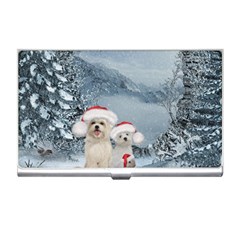 Christmas, Cute Dogs And Squirrel With Christmas Hat Business Card Holder by FantasyWorld7