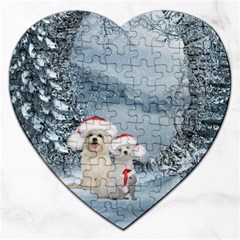 Christmas, Cute Dogs And Squirrel With Christmas Hat Jigsaw Puzzle (heart) by FantasyWorld7