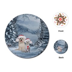 Christmas, Cute Dogs And Squirrel With Christmas Hat Playing Cards (round) by FantasyWorld7