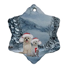 Christmas, Cute Dogs And Squirrel With Christmas Hat Snowflake Ornament (two Sides)