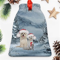 Christmas, Cute Dogs And Squirrel With Christmas Hat Bell Ornament (two Sides) by FantasyWorld7