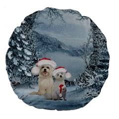 Christmas, Cute Dogs And Squirrel With Christmas Hat Large 18  Premium Round Cushions by FantasyWorld7