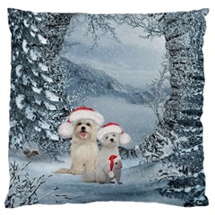 Christmas, Cute Dogs And Squirrel With Christmas Hat Standard Flano Cushion Case (one Side) by FantasyWorld7