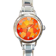 Background Pattern Orange Mosaic Round Italian Charm Watch