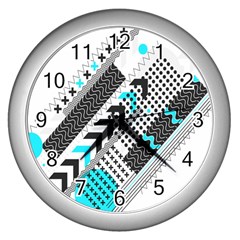 Green Geometric Abstract Wall Clock (silver)