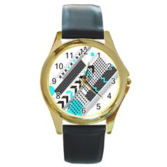 Green Geometric Abstract Round Gold Metal Watch by Mariart