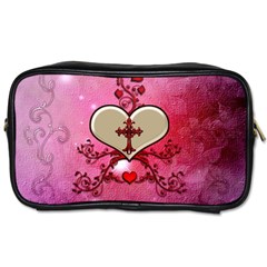 Wonderful Hearts With Floral Elements Toiletries Bag (one Side) by FantasyWorld7