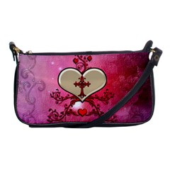 Wonderful Hearts With Floral Elements Shoulder Clutch Bag by FantasyWorld7