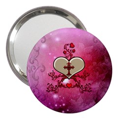 Wonderful Hearts With Floral Elements 3  Handbag Mirrors by FantasyWorld7