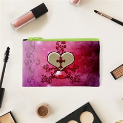 Wonderful Hearts With Floral Elements Cosmetic Bag (xs) by FantasyWorld7