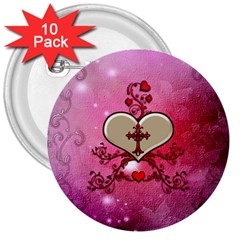 Wonderful Hearts With Floral Elements 3  Buttons (10 Pack) 