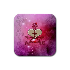 Wonderful Hearts With Floral Elements Rubber Coaster (square)  by FantasyWorld7