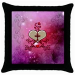 Wonderful Hearts With Floral Elements Throw Pillow Case (Black) Front