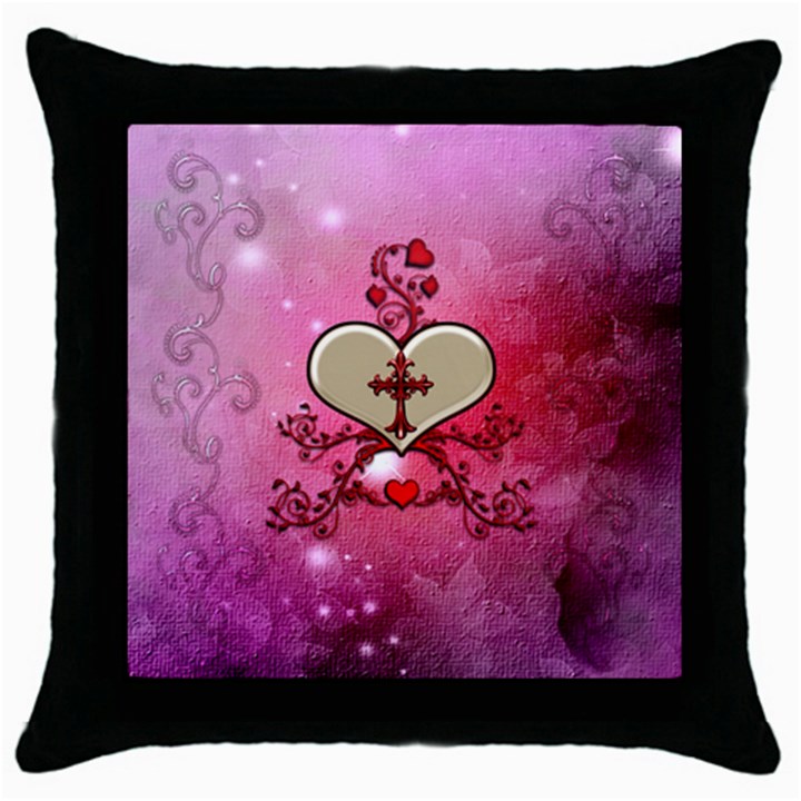 Wonderful Hearts With Floral Elements Throw Pillow Case (Black)