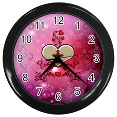 Wonderful Hearts With Floral Elements Wall Clock (black)