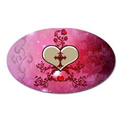 Wonderful Hearts With Floral Elements Oval Magnet by FantasyWorld7