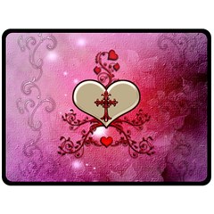 Wonderful Hearts With Floral Elements Fleece Blanket (large)  by FantasyWorld7