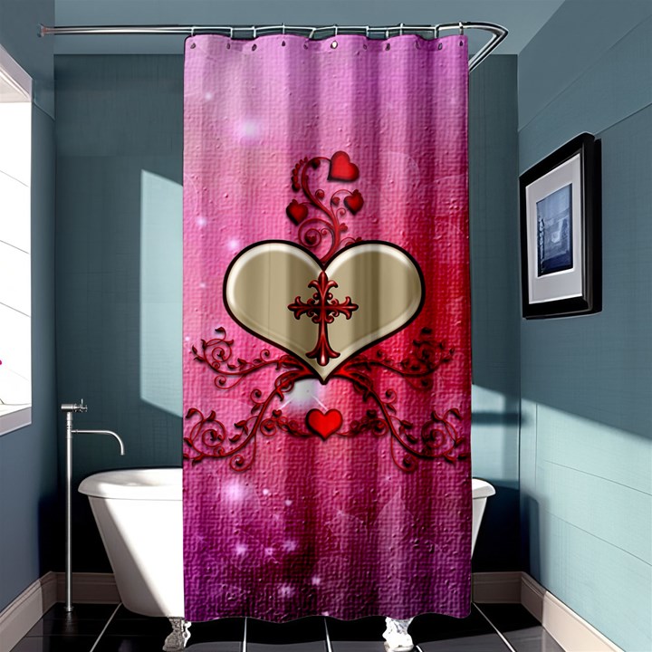 Wonderful Hearts With Floral Elements Shower Curtain 36  x 72  (Stall) 