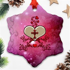 Wonderful Hearts With Floral Elements Ornament (snowflake) by FantasyWorld7