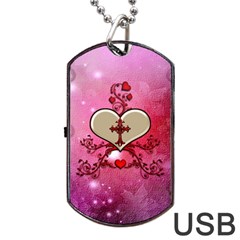 Wonderful Hearts With Floral Elements Dog Tag Usb Flash (two Sides) by FantasyWorld7