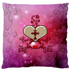 Wonderful Hearts With Floral Elements Large Cushion Case (two Sides) by FantasyWorld7