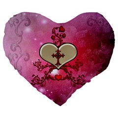 Wonderful Hearts With Floral Elements Large 19  Premium Flano Heart Shape Cushions by FantasyWorld7