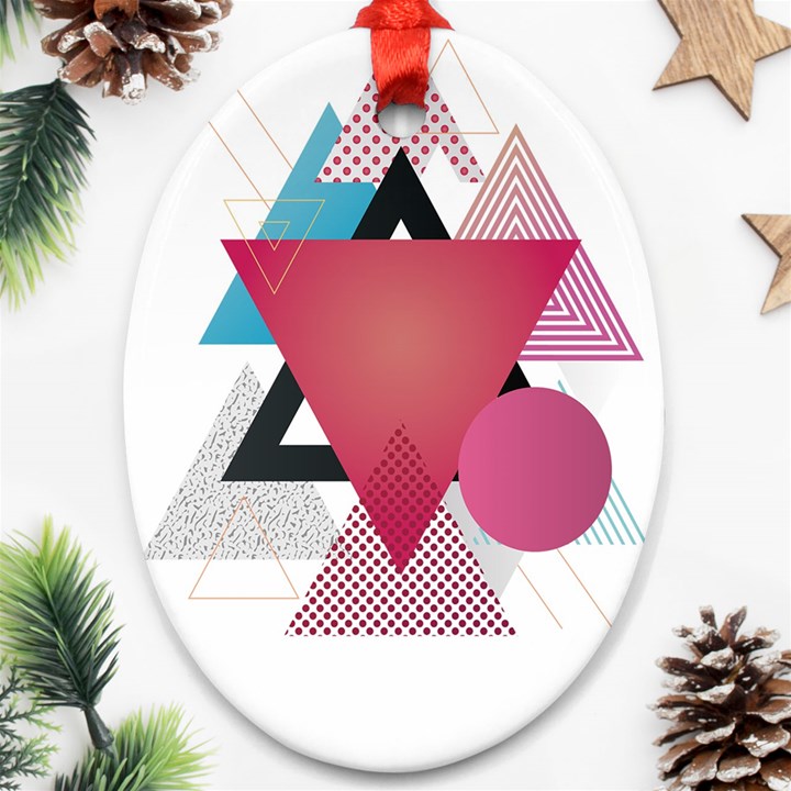 Geometric Line Patterns Oval Ornament (Two Sides)