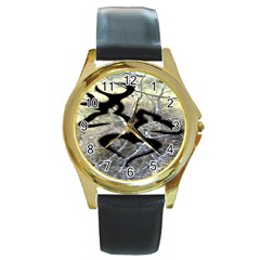 Black Love Browning Deer Camo Round Gold Metal Watch