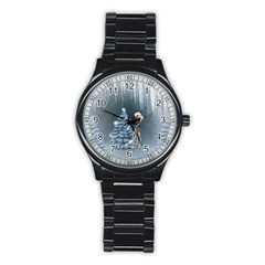 Christmas, Cute Giraffe With Bird Stainless Steel Round Watch by FantasyWorld7