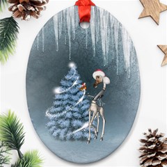 Christmas, Cute Giraffe With Bird Oval Ornament (two Sides) by FantasyWorld7