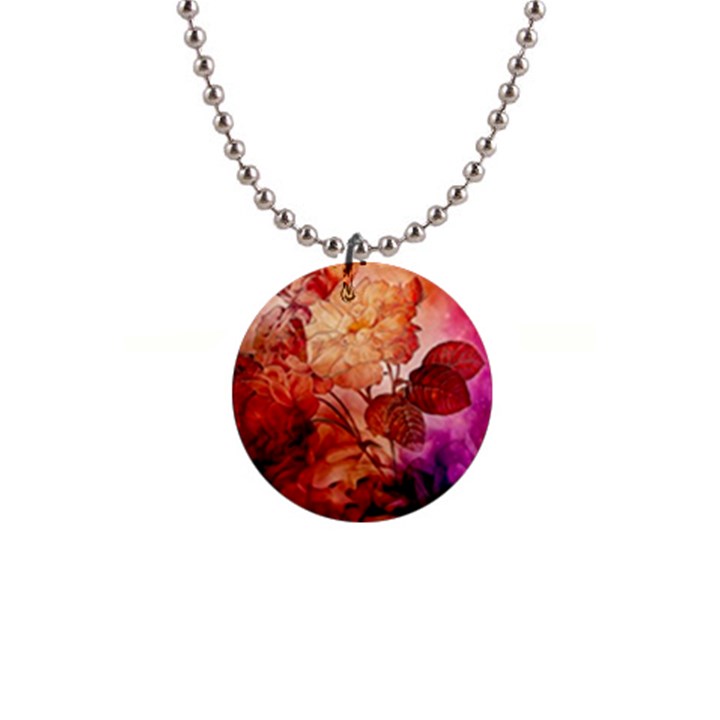 Flower Power, Colorful Floral Design 1  Button Necklace