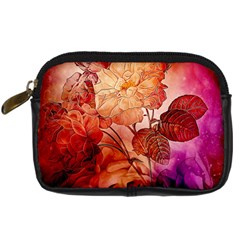 Flower Power, Colorful Floral Design Digital Camera Leather Case by FantasyWorld7