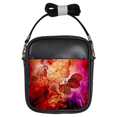 Flower Power, Colorful Floral Design Girls Sling Bag by FantasyWorld7