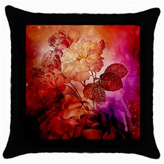 Flower Power, Colorful Floral Design Throw Pillow Case (black) by FantasyWorld7